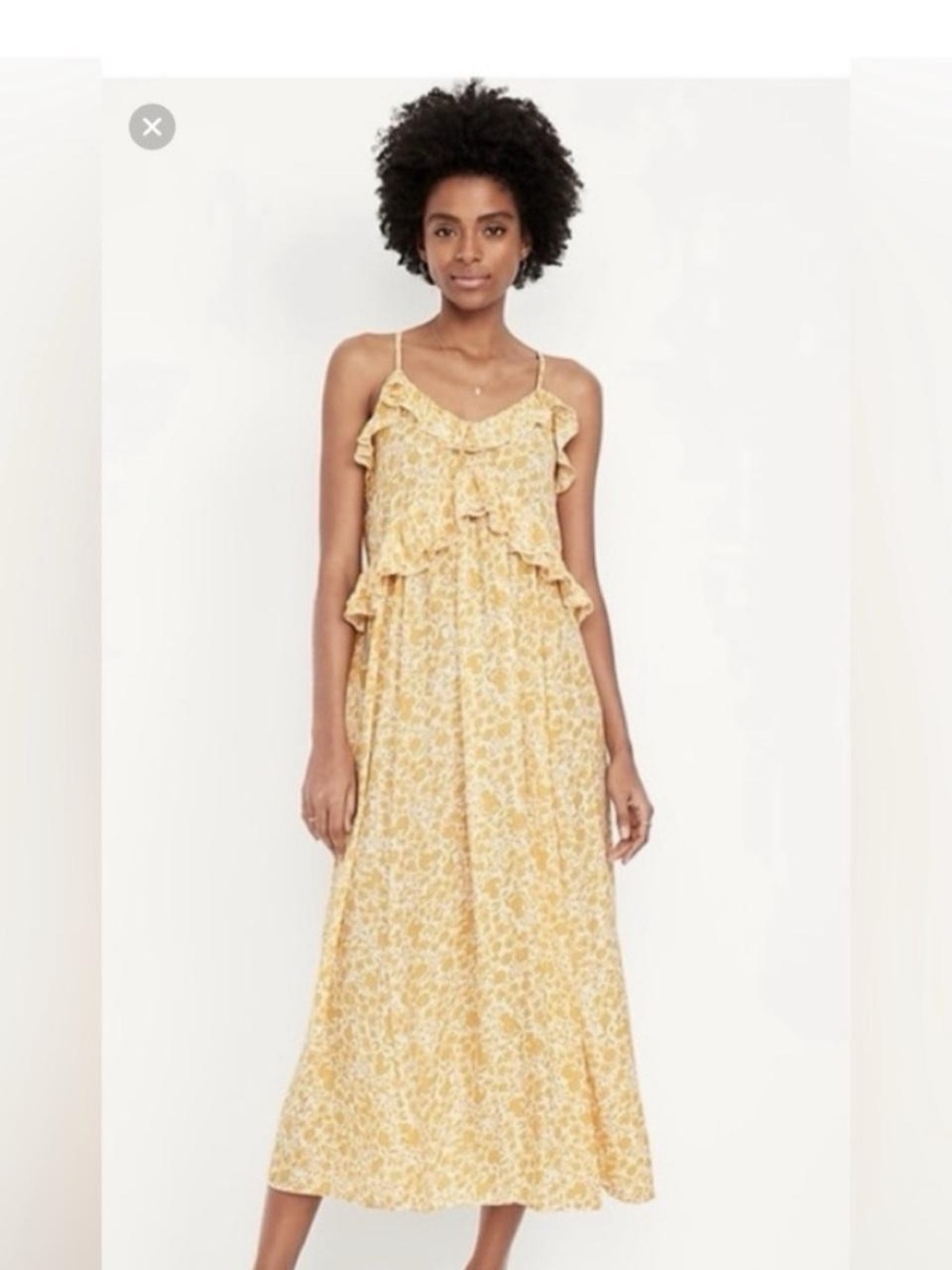 Old Navy Sleeveless Ruffled Satin Midi Dress Floral, NWOT Yellow & White